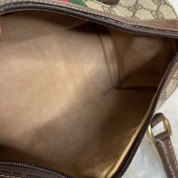Gucci Beige and Brown Monogram Bag with Red and Green Stripe - Picture 9 of 16